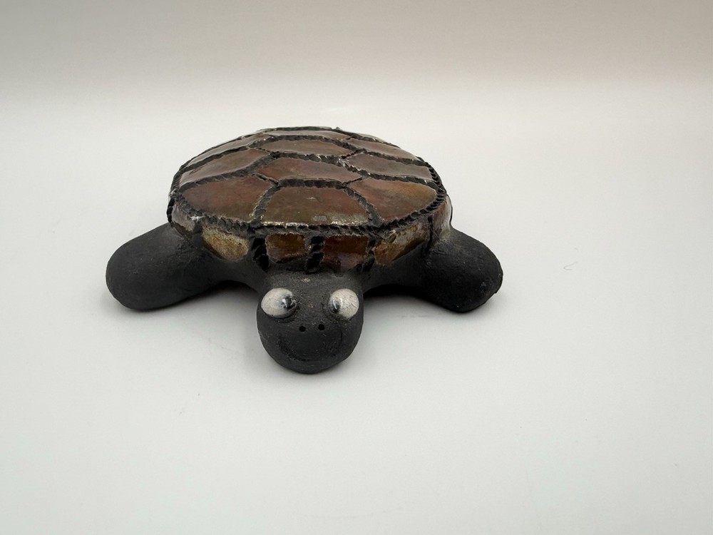Vintage Clay Turtle Figurine Signed