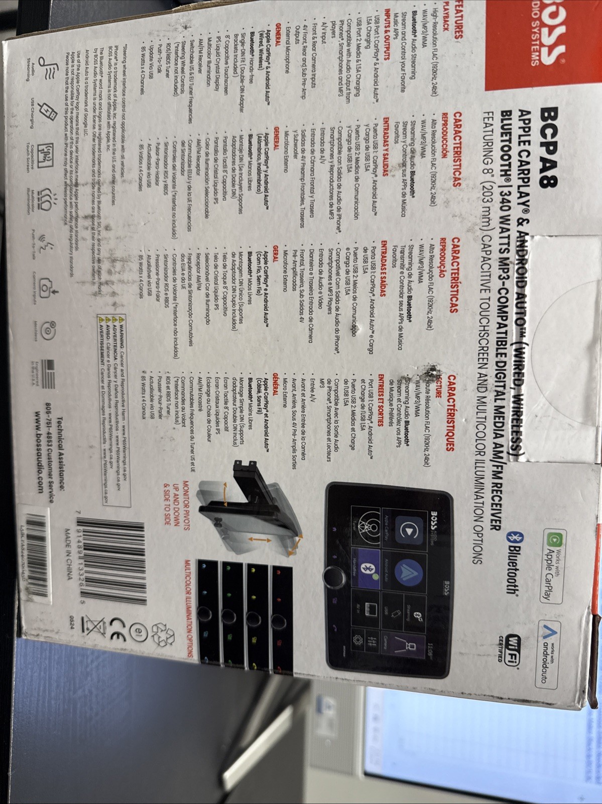 BOSS Audio Systems BCPA8 Single DIN Car Stereo Wireless Apple CarPlay, Android A