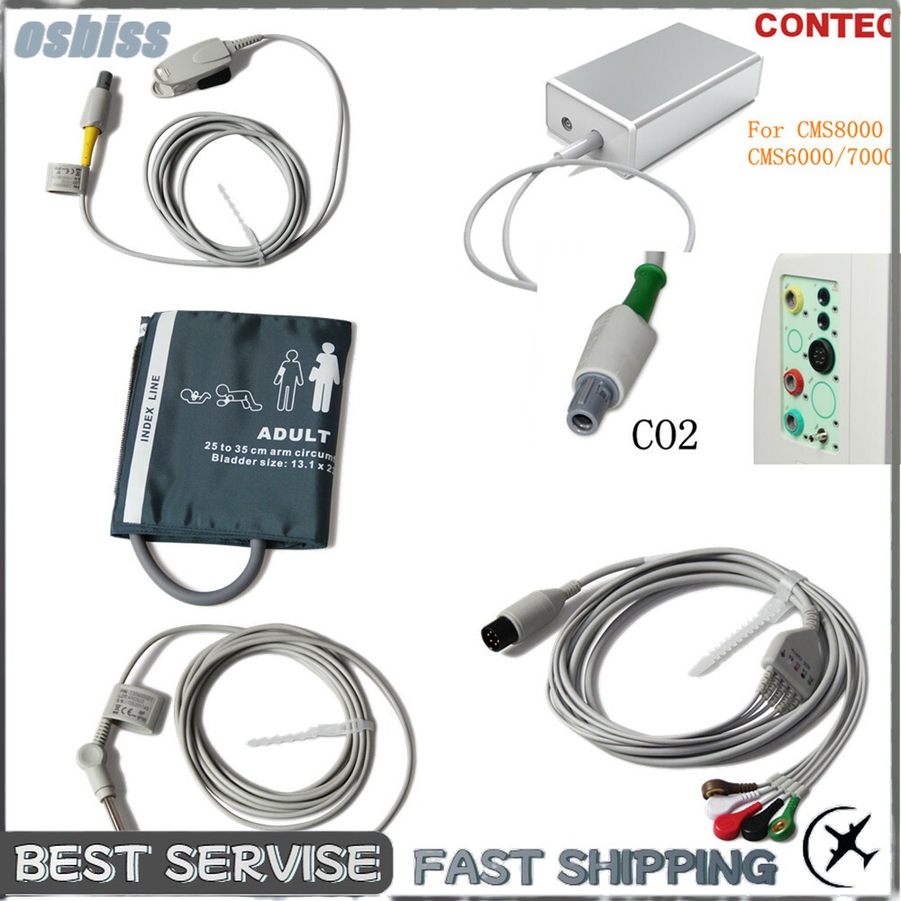For Contec Patient Monitor ECG Cable NIBP SpO2 Sensor Temp Probe CO2 Capnograph