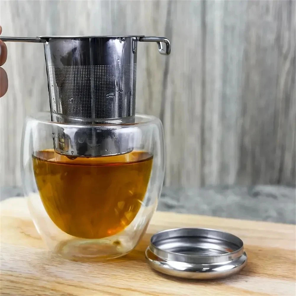 Stainless Steel Tea Filter with Folding Handle Loose Leaf Strainer with Lid*