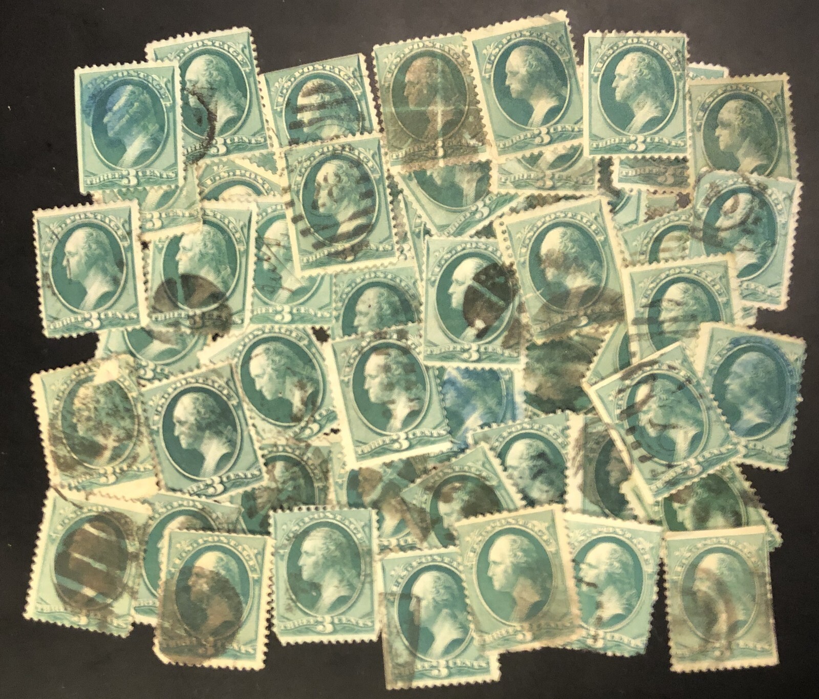 Postage Stamps For Crafting: 1870s-80s 3c George Washington; Green; 50 Pieces