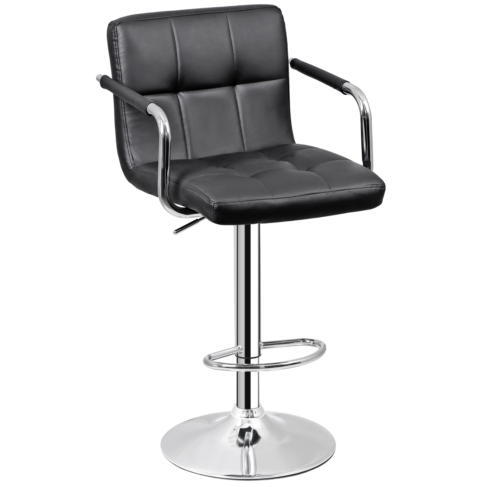 Modern PU Leather Bar Stools Set of 2 Adjustable Swivel Barstools w/ Back & Arms