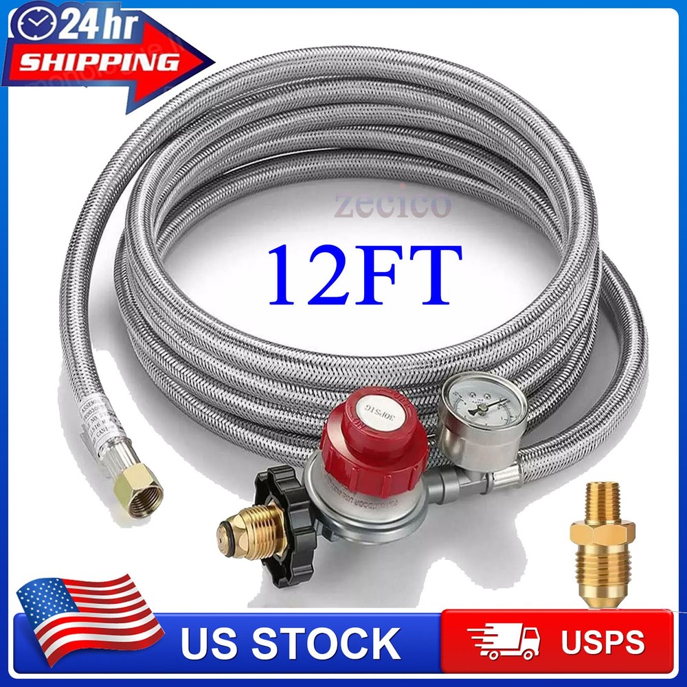 12FT High Pressure Adjustable Propane Gas Regulator Hose Indicator, Stainless