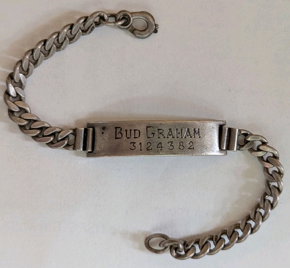 WW2 Sterling ID Bracelet - BUD GRAHAM 3124382 - XB
