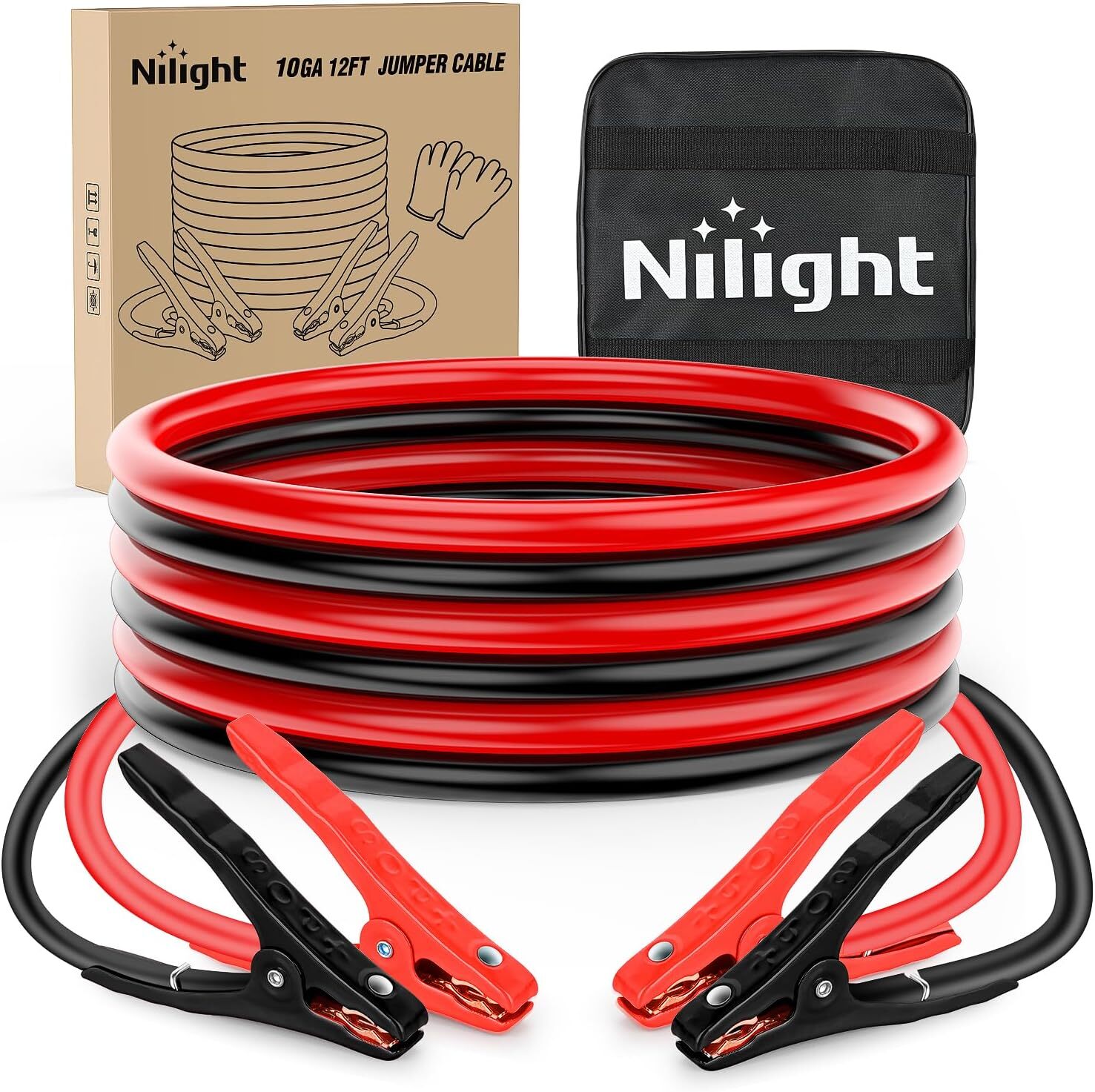 Nilight Jumper Cables for Car Battery 10Gauge 12FT Booster Cable Heavy Duty 200A