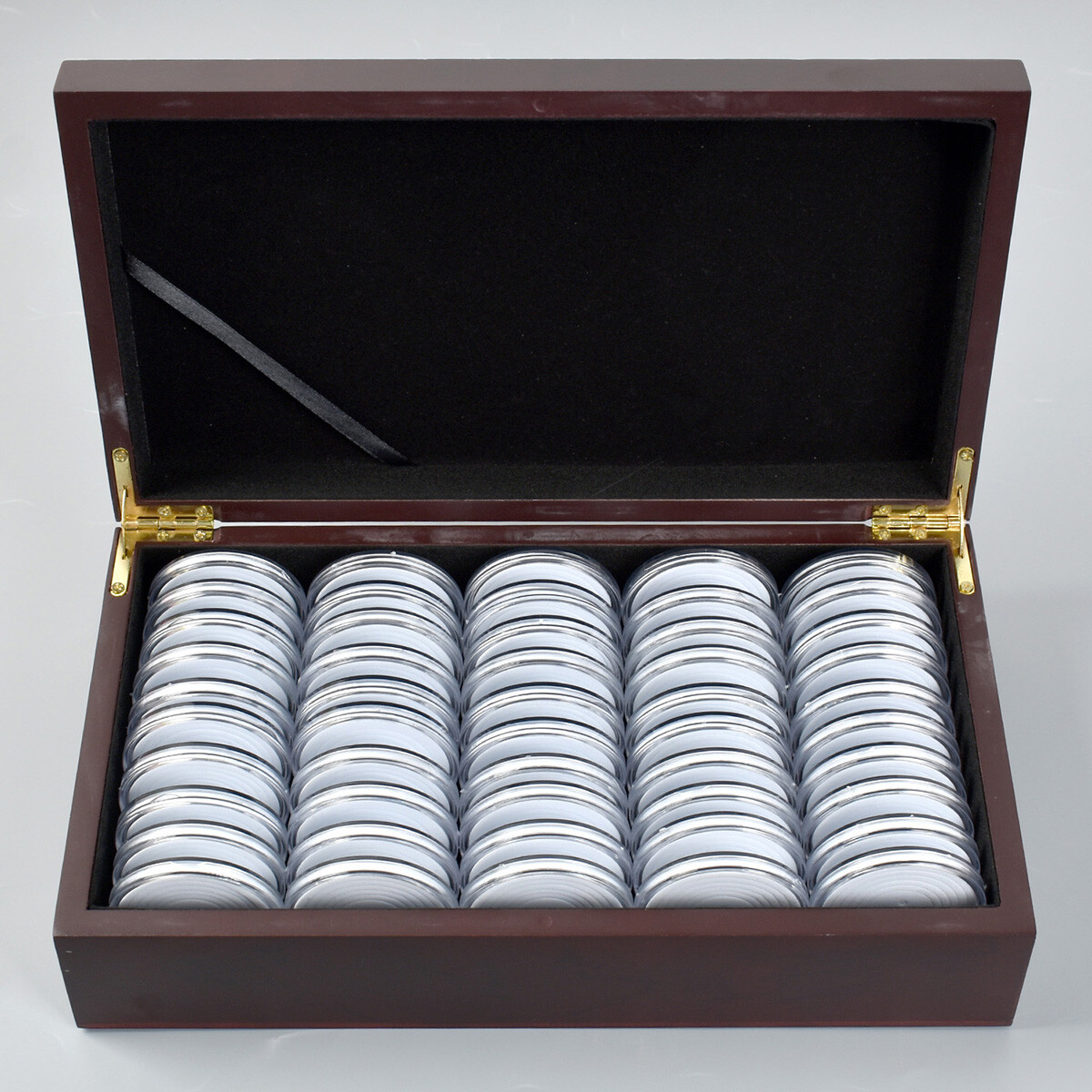 50 Pcs 46Mm Coin Capsule Case Gasket Holder Wooden Portable Storage Box Case