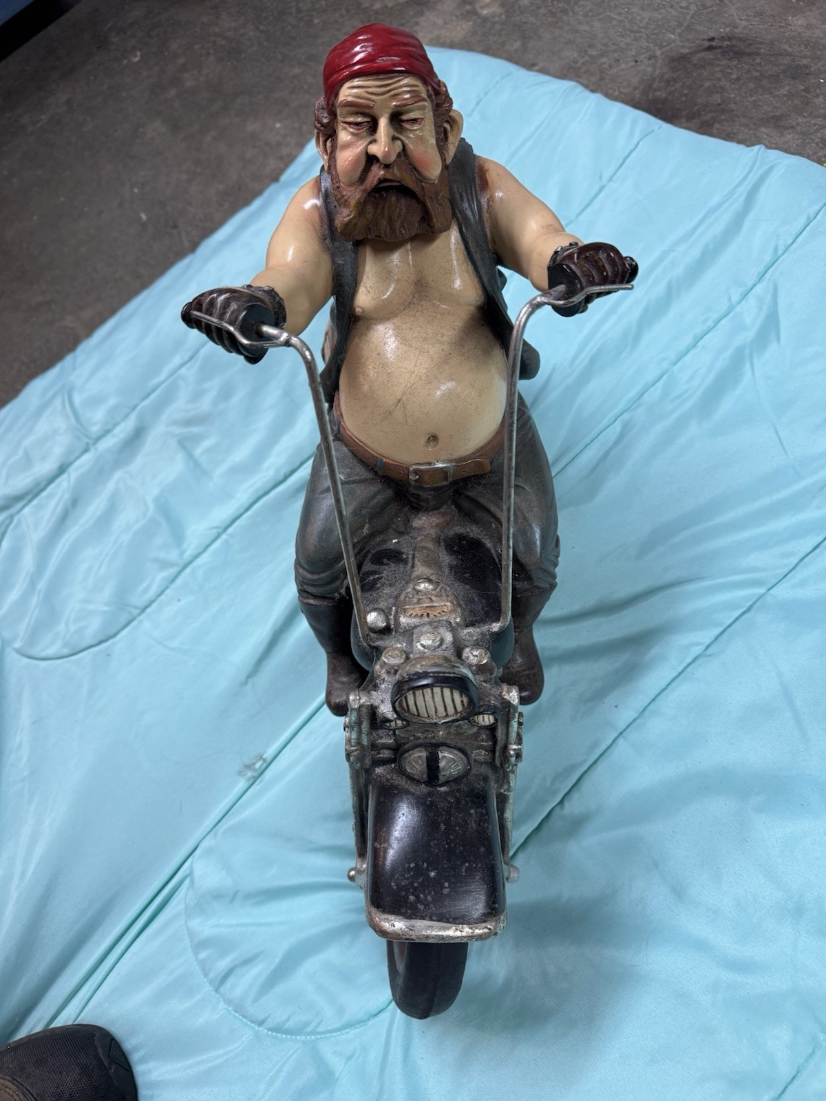 Vintage Motorcycle Figurine On Vintage Bike