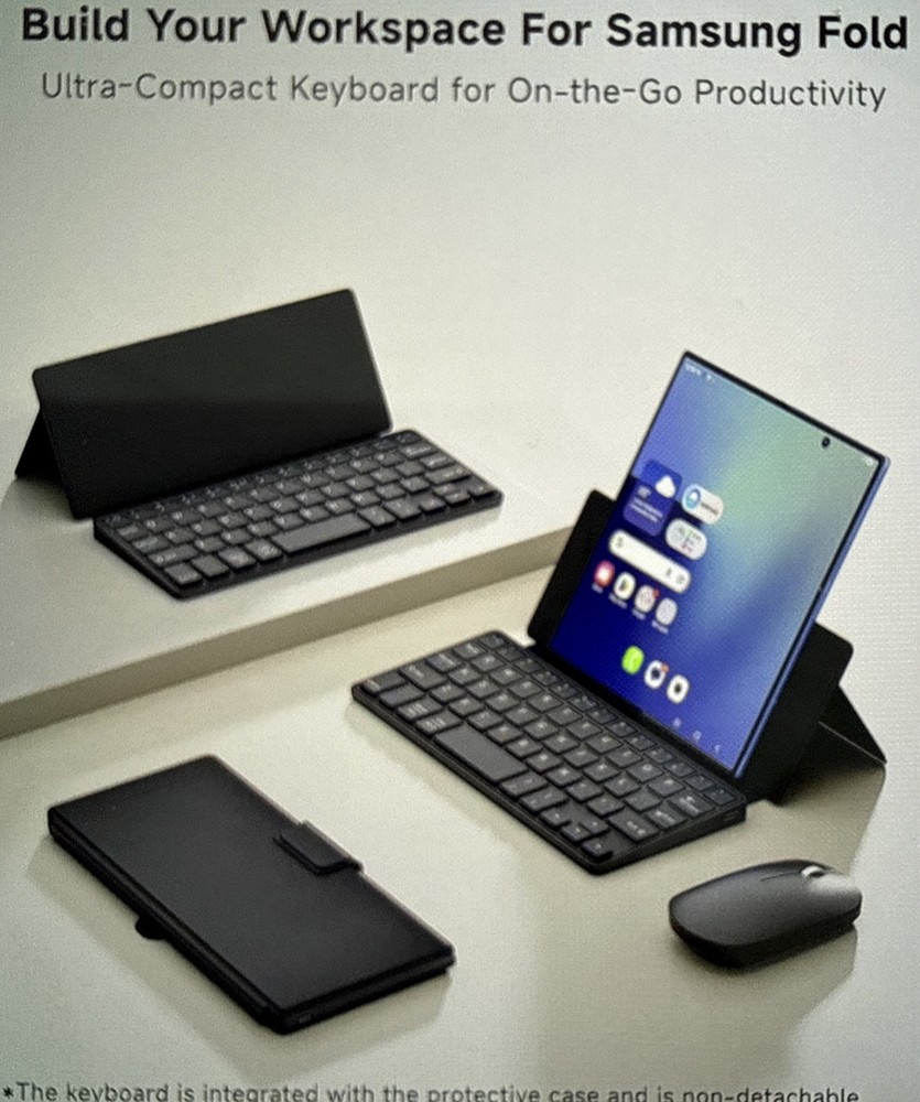 Ultra-Compact Keyboard & Mouse, Android/iOS, Dual-Bluetooth, Kickstand, Leather