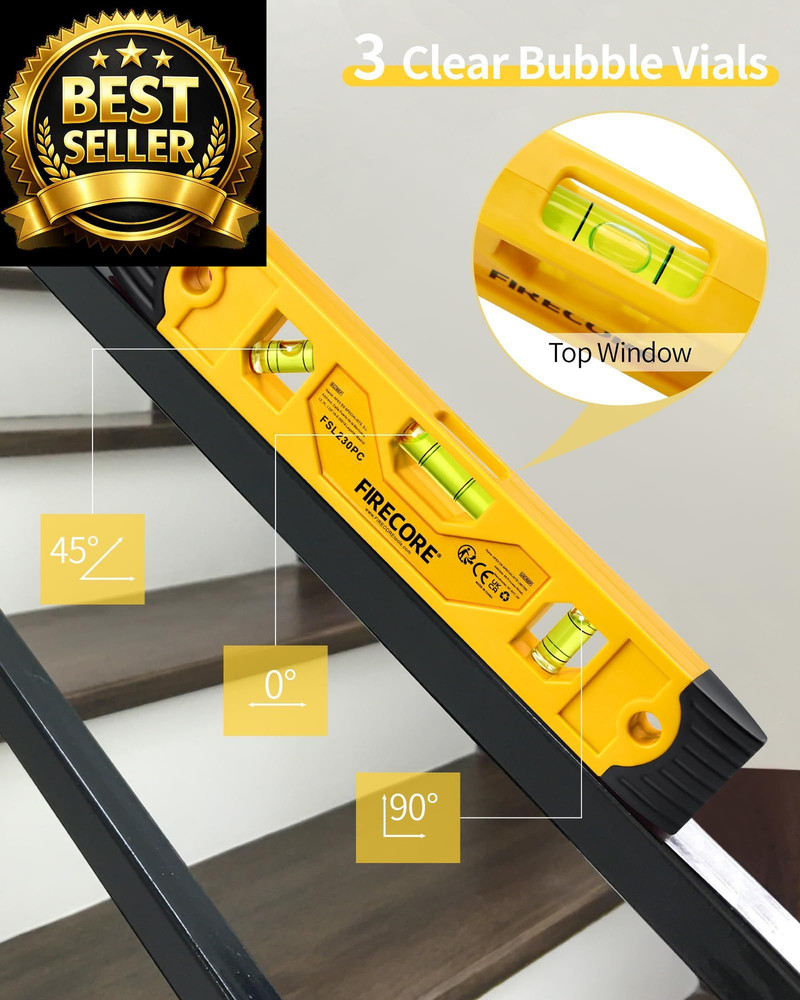 Torpedo Level Magnetic, Firecore 9 Inch Shockproof Small Leveler Tool Orange