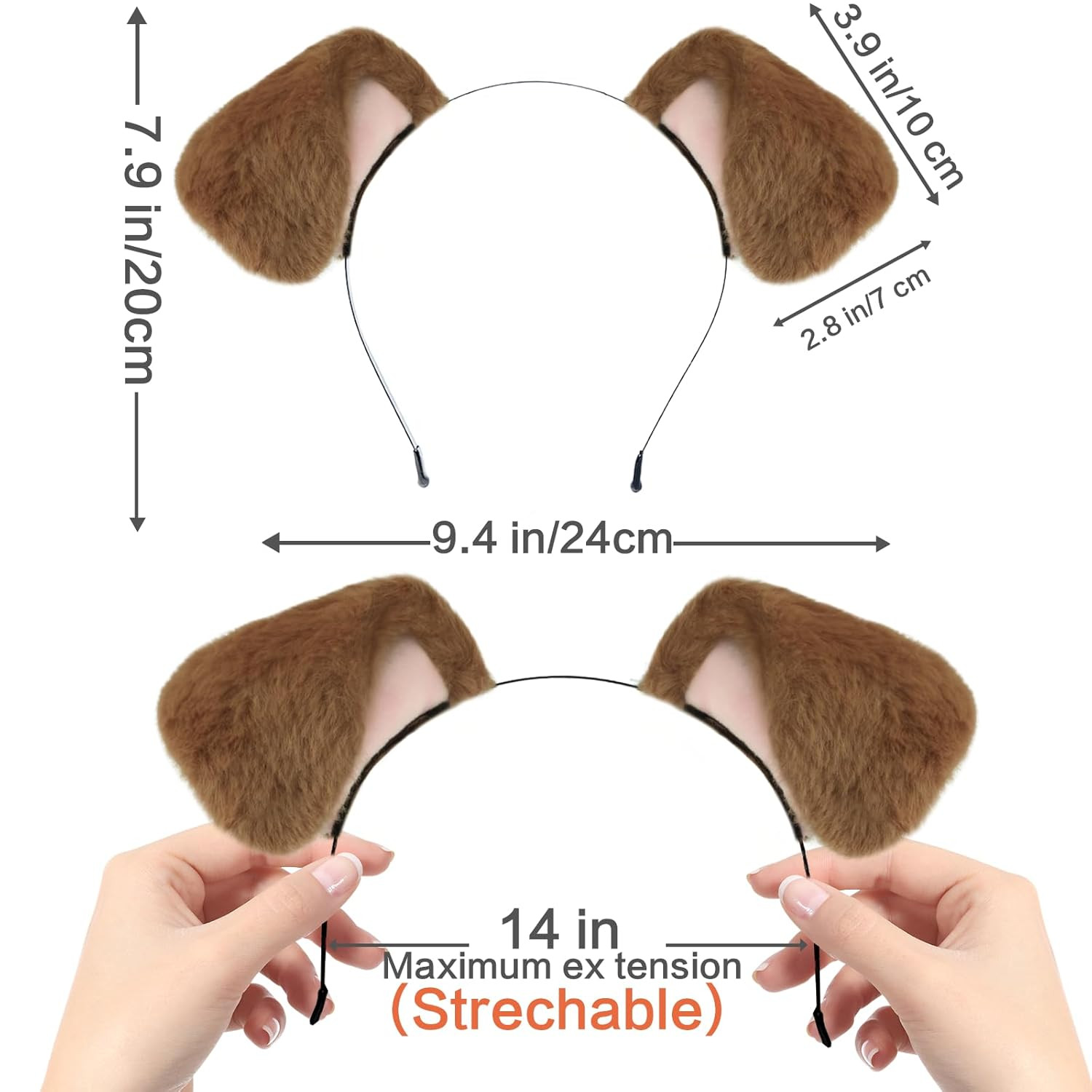 Dog Ears Golden Movable, Realistic Animals Ears Headband Brown, Fluffy Cat Bu...