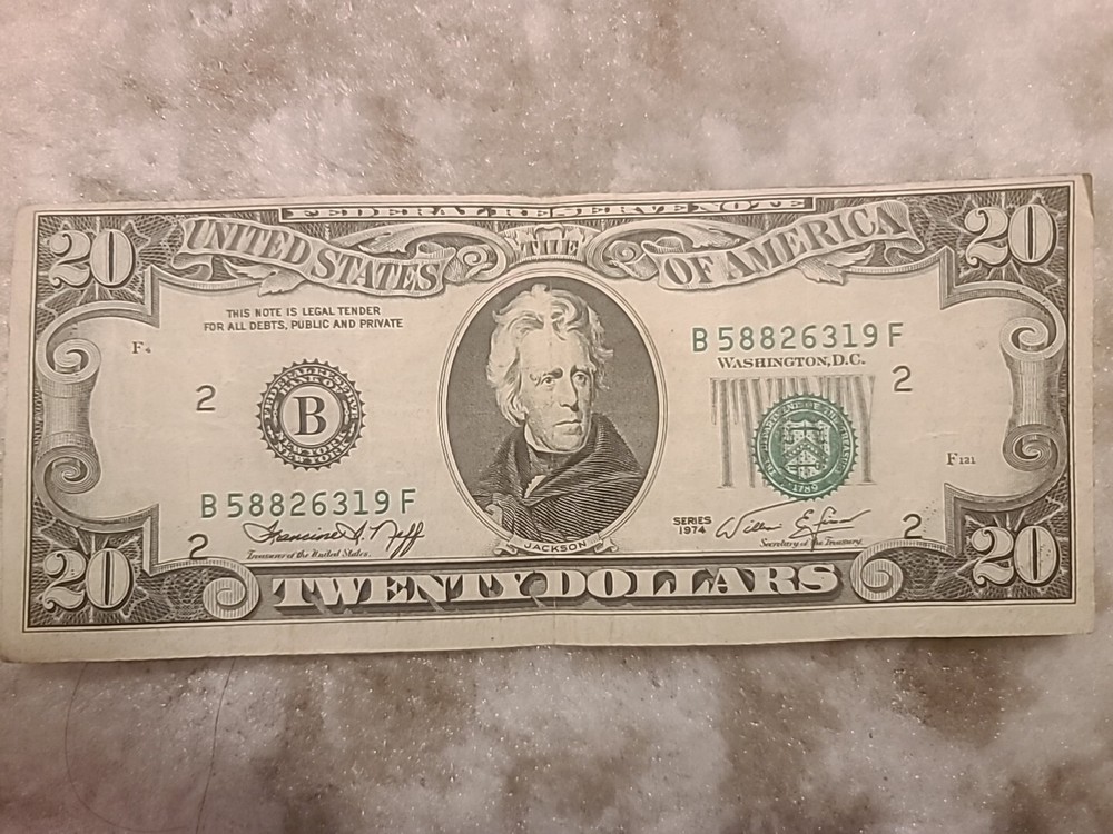 1974 $20 OFFSET/MISALIGNED ERROR FEDERAL RESERVE NOTE
