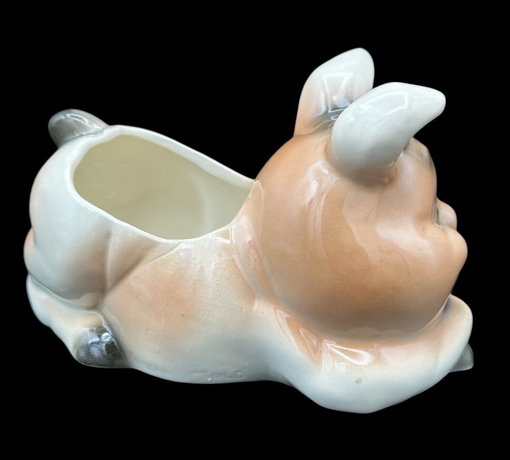 Anthropomorphic Lying Pig Shelf Planter Mold Brown Painted