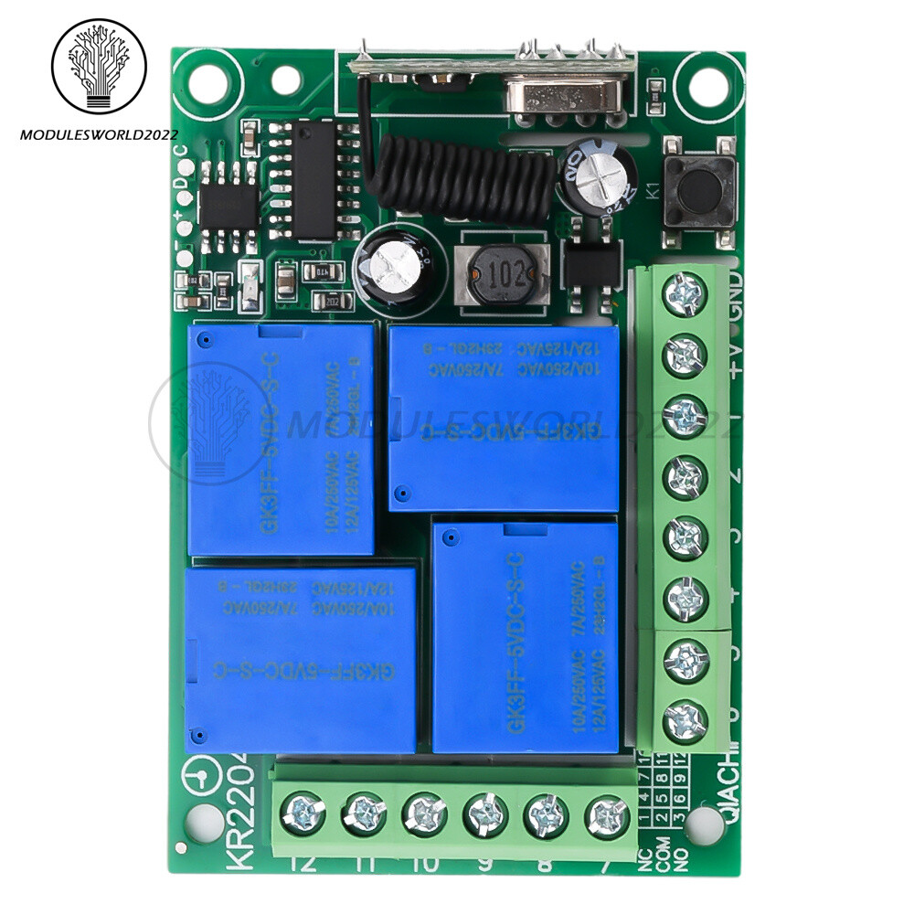 433Mhz Remote Control Receiver RF Wireless Switch 4CH Relay Module Transmitter
