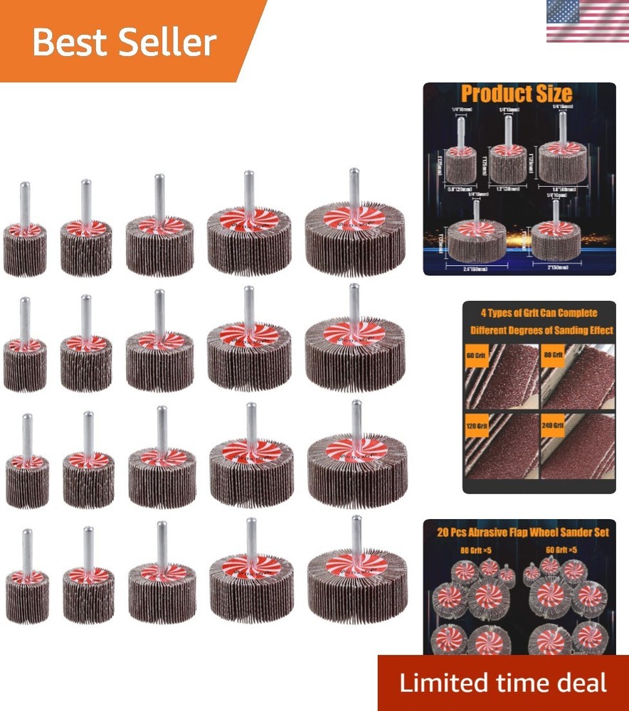 Complete 20 Pcs Flap Wheel Sander Set - Aluminum Oxide for Quick Resurfacing