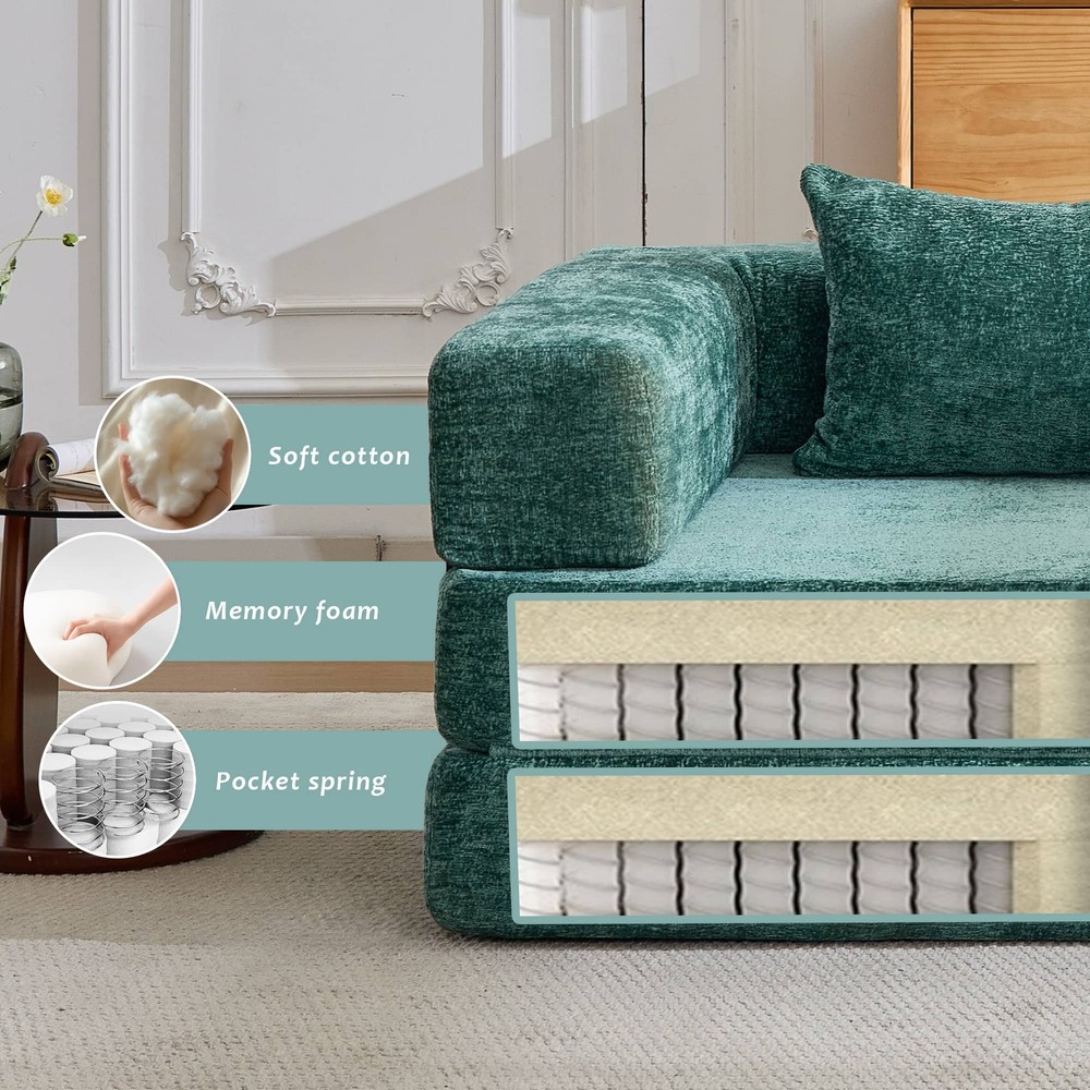 Convertible Fold Out Sleeper Sofa Bed, Floor Couch Loveseats w/Fixed-Shape Frame