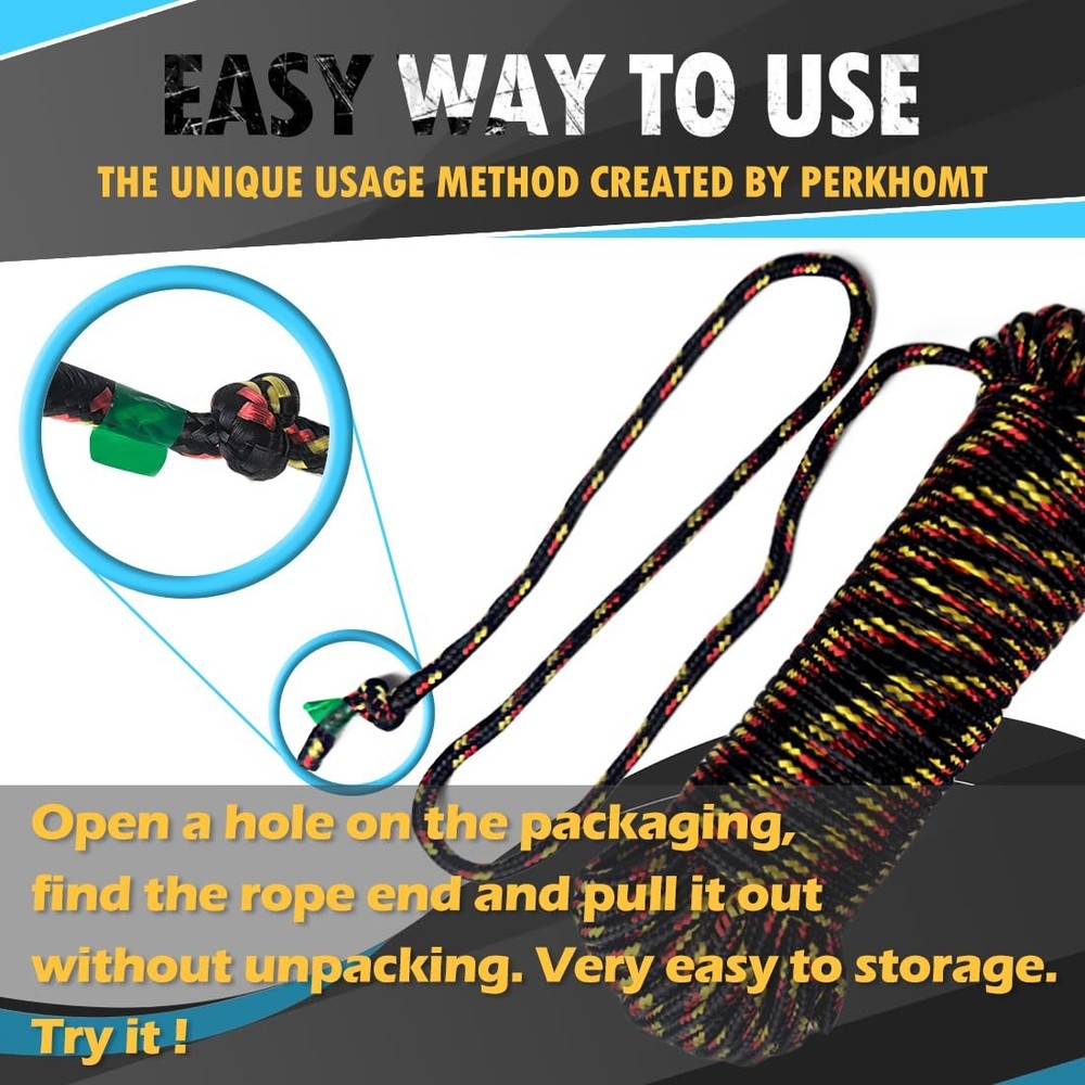 PerkHomy 100ft 1/4" Polyester Rope Diamond Braid Camping Utility Tie Pull Line