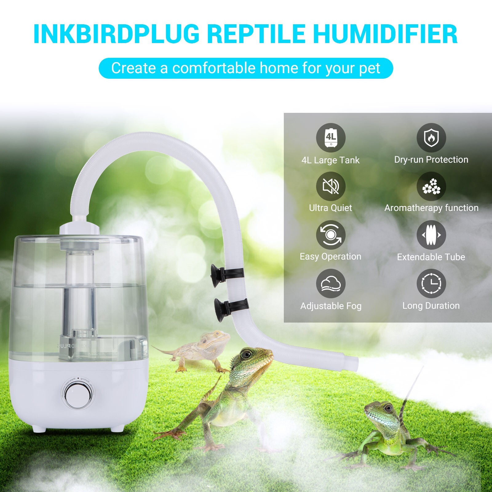 Reptile Humidifiers Fogger Mist 4L Large Tank Amphibians Terrarium Extended Hose