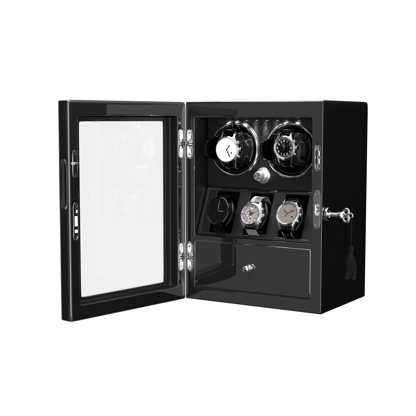 DUKWIN Automatic Watch Winder Box Display Storage Case With Jewelry Drawer LED