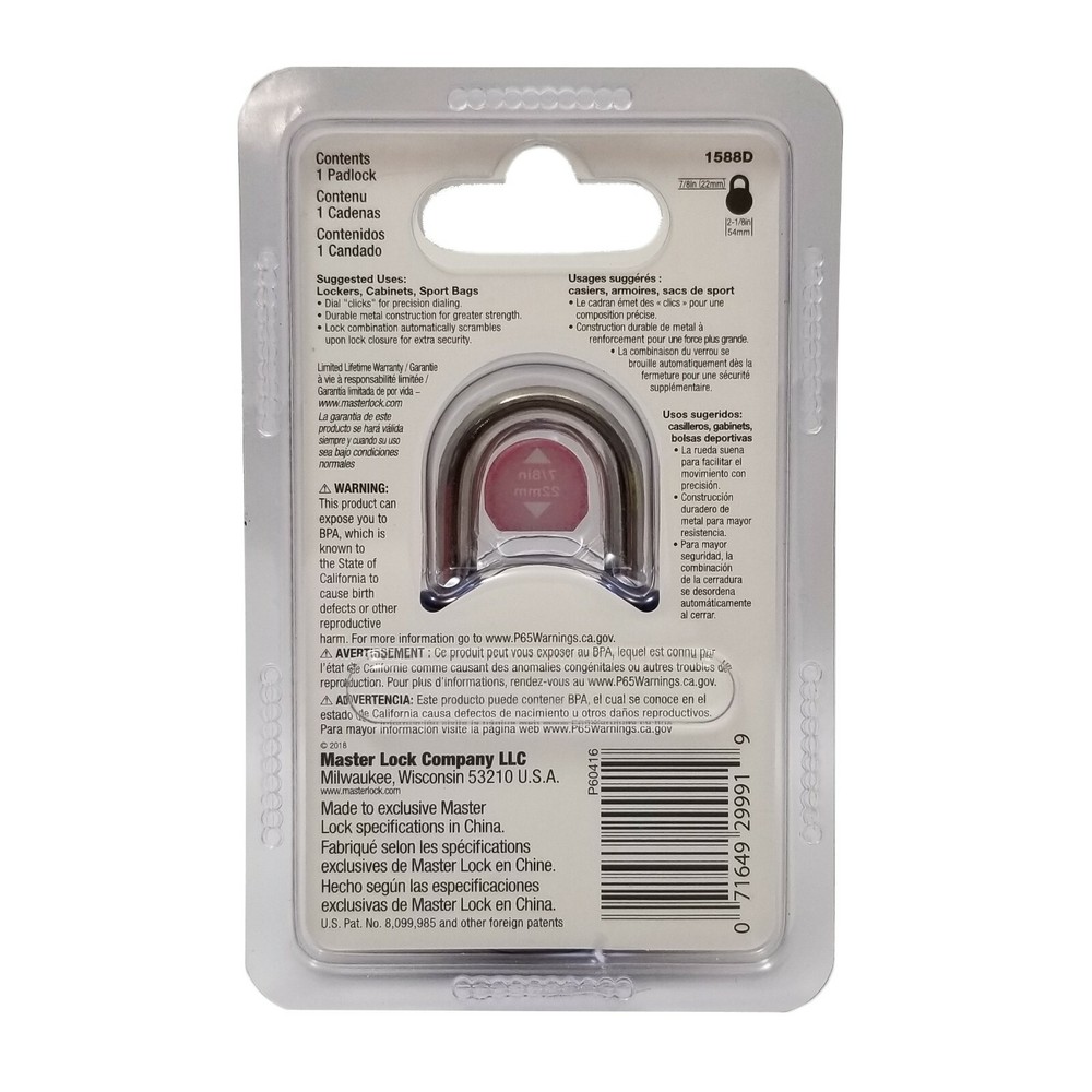 Master Lock 1588D Magnification Combination Dial Padlock, Blue / NEW