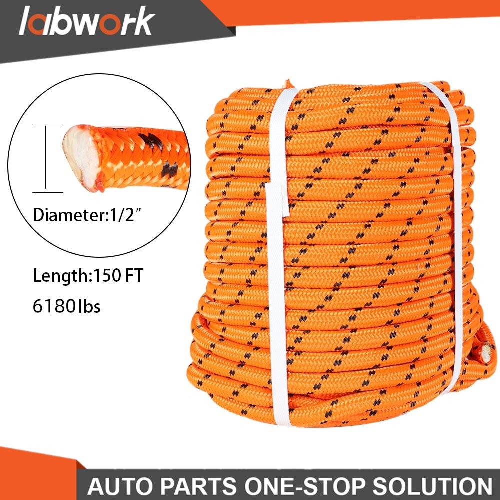 Labwork 1/2"×150' Orange Double Braid Polyester Rope 6180Lbs Breaking Strength