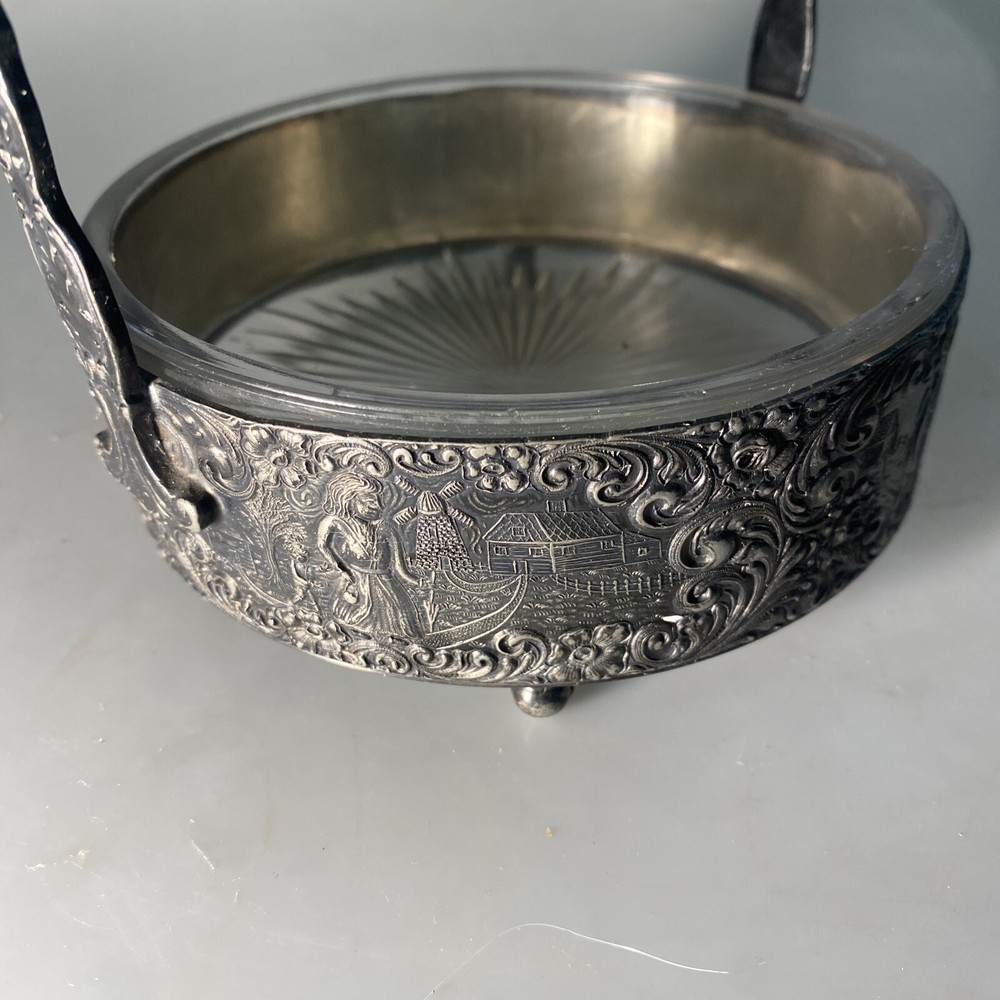 K.S Ornate Condiments Server Dutch Scenes & Handle Footed.