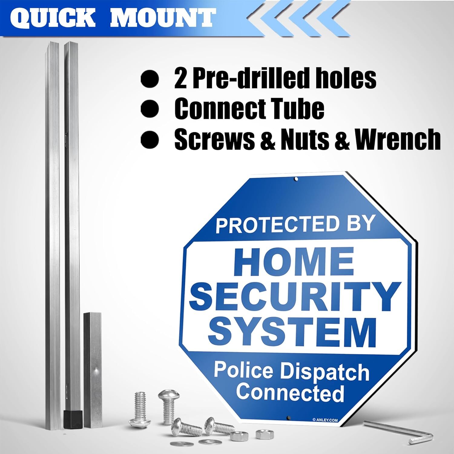 Anley Aluminum Protected By Home Security System Yard Sign 10x10 & Ground Stake
