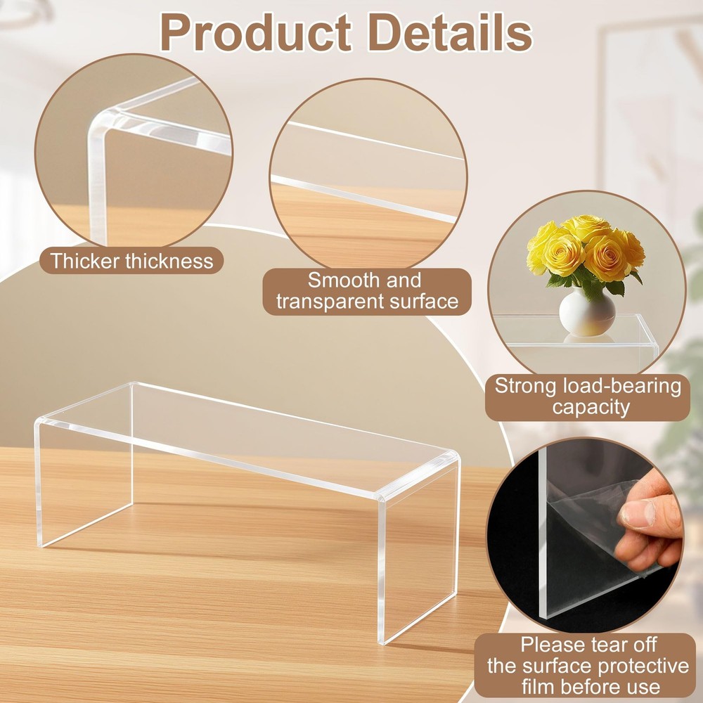4 Pcs Large Clear Acrylic Risers, 13''x 4.5''x 6'' Thickened Rectangular Cupc...