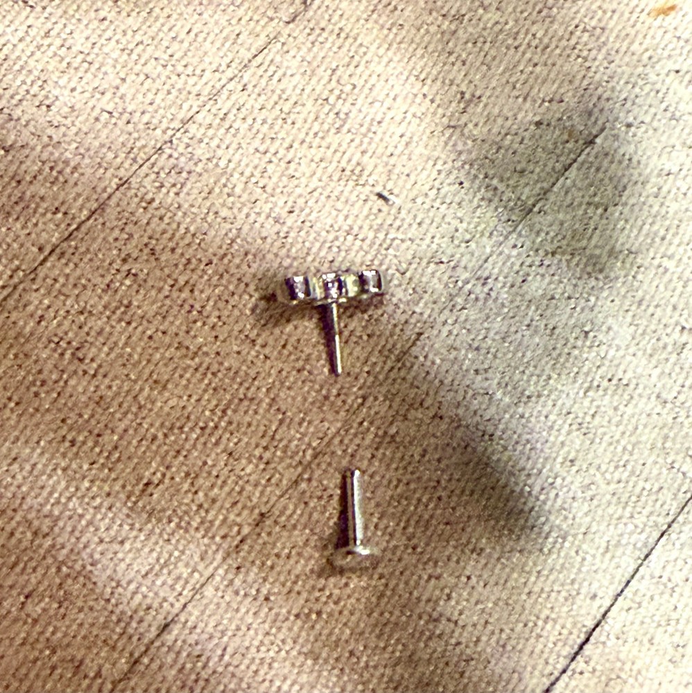 Estella Triple CZ Flat Back Stud Earring Milgrain In Solid 14k White 5 mm Back
