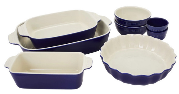 Henckels Ceramic 8 Piece Mixed Bakeware & Serving Set - Blue - NEW