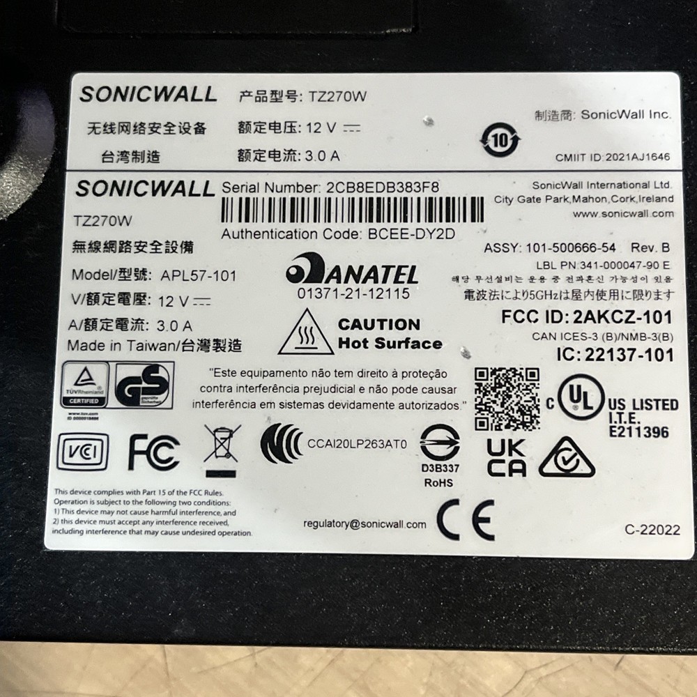 SONICWALL TZ270 FIREWALL APPLIANCE NETWORK SECURITY