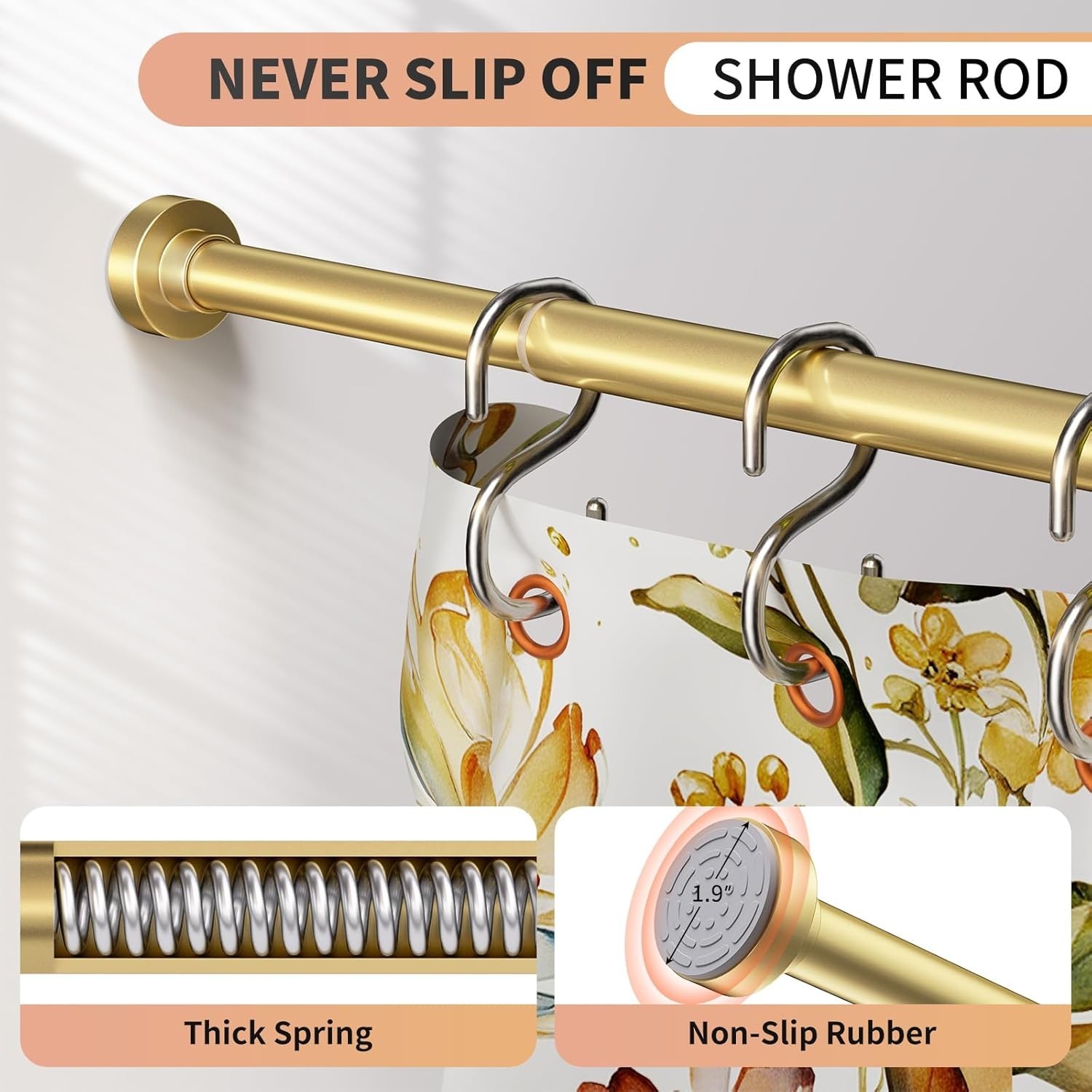 Gold Shower Curtain Rod 34-66 Inches2.8-5.5ft Never Rust Adjustable Shower Ro...