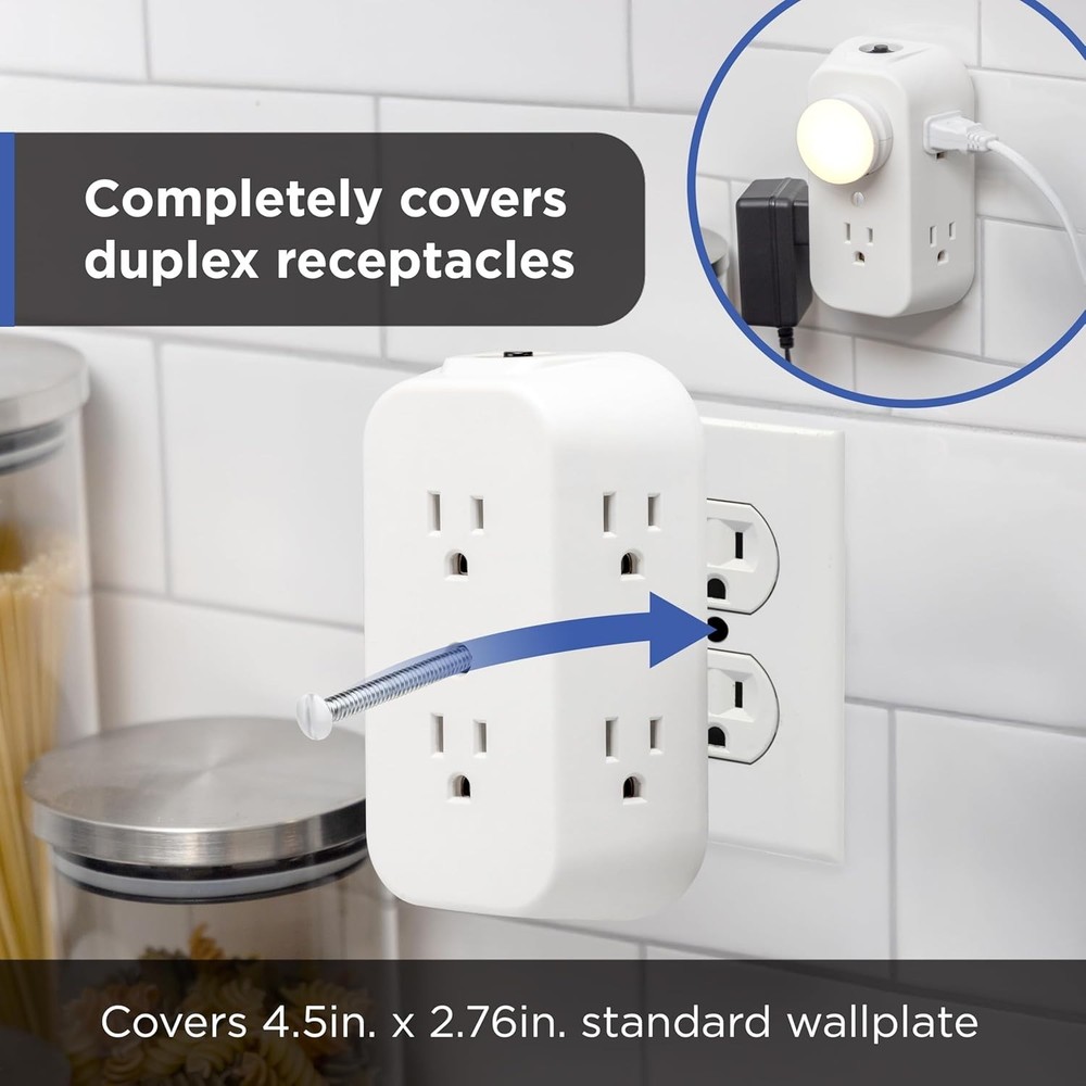 Space-Saving 6-Outlets Power Strip with Reset Button - Listed White Adapter