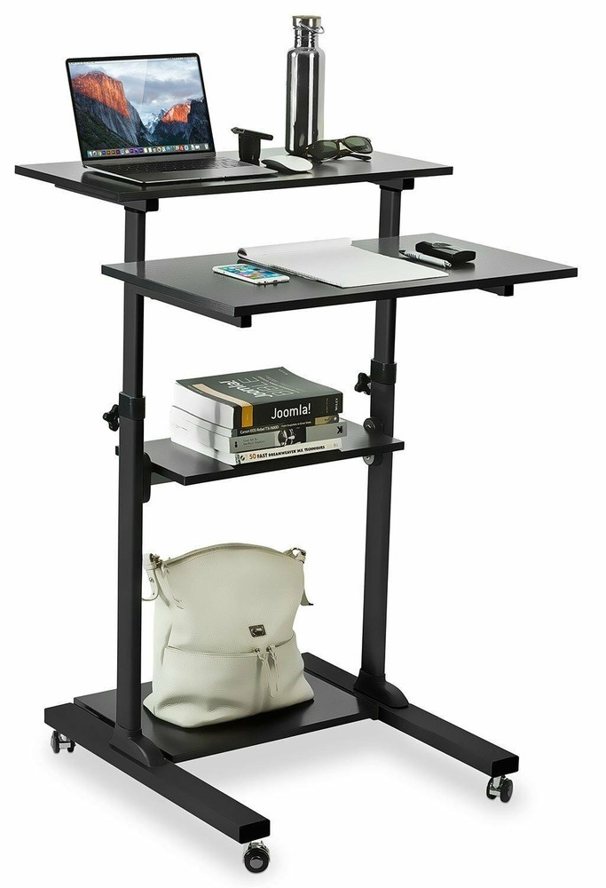 Mount-It! Mobile Stand Up Desk | Height Adjustable Computer Rolling Cart | Black