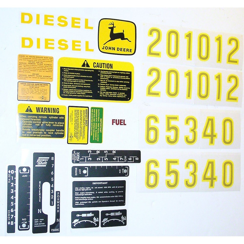 John Deere Complete Decal Set - Gas / Diesel, Syncro-Range or Powershift