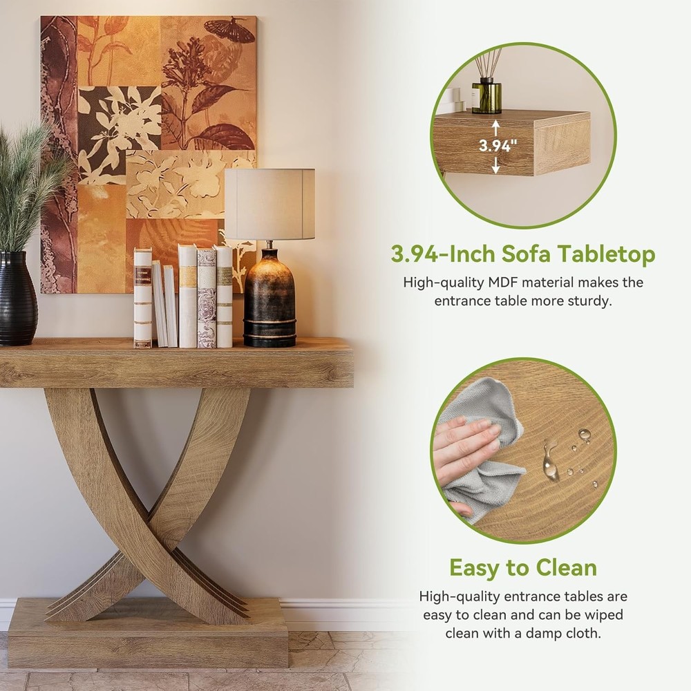 43.3 Inch Farmhouse Entryway Table, Wooden Rectangular Console Table for Hallway
