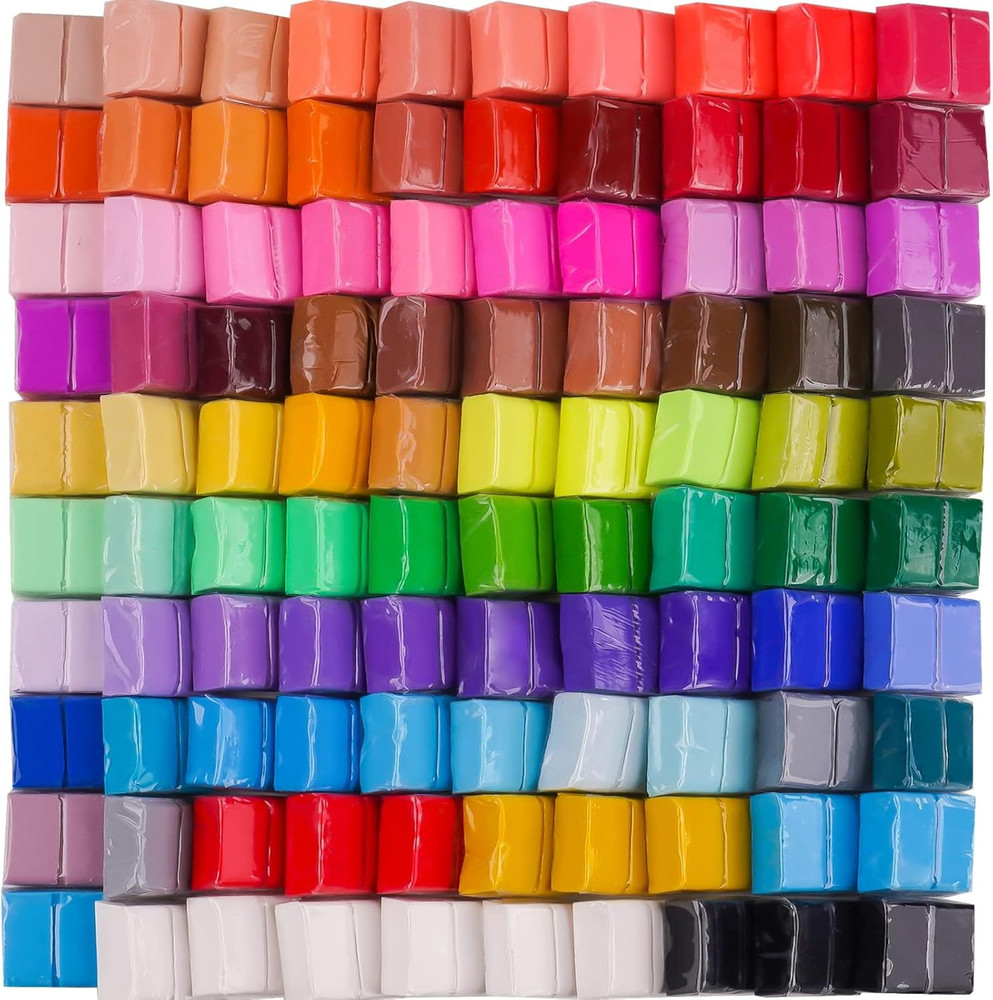 100PCS Polymer Clay Value Pack, 82 Colors, Small Blocks Starter Kit, Oven Bake