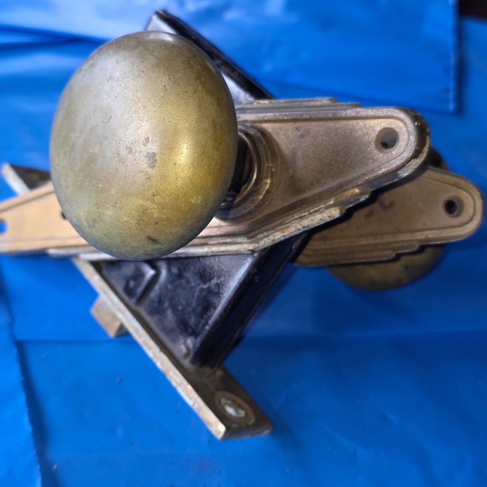 Antique 1886 Sargent & Co Brass Mortise Lock Set - 2 Door Knobs and Back Plates