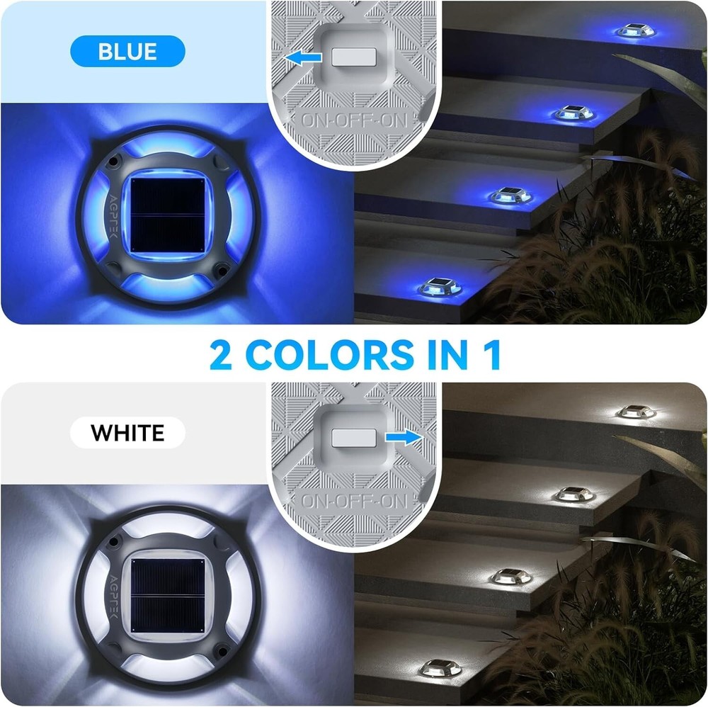 8Pack Led Multicolor Solar Deck Lights Outdoor Dock Driveway Lights for Sidewalk