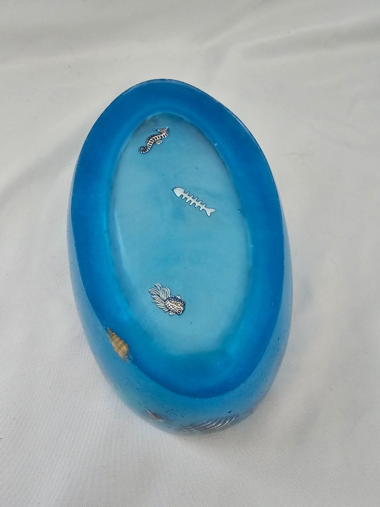 Handmade Resin Trinket Oval Dish Blue with Shells
