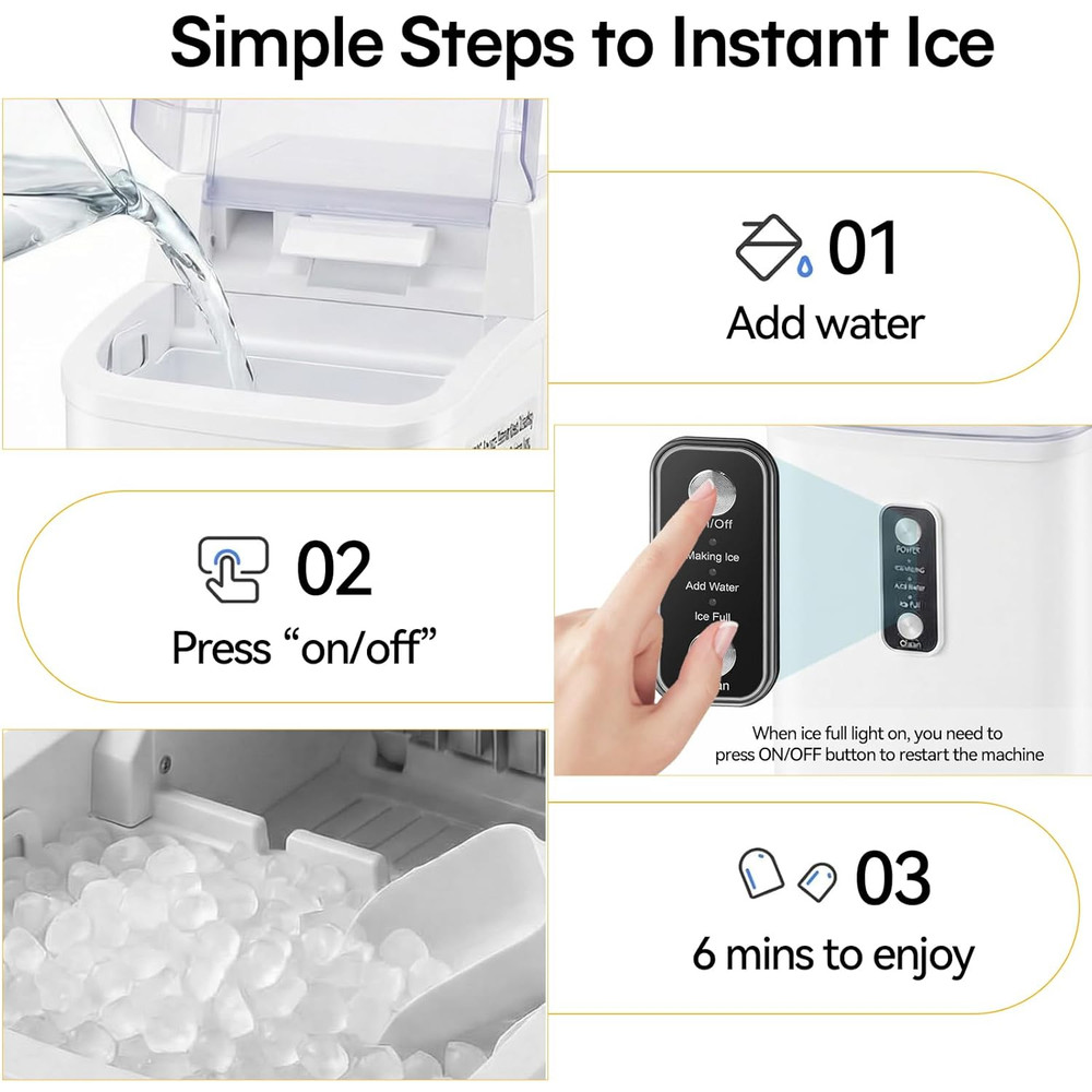 Nugget Ice Maker Countertop, Portable Ice Makers Machine with Removable Basket a