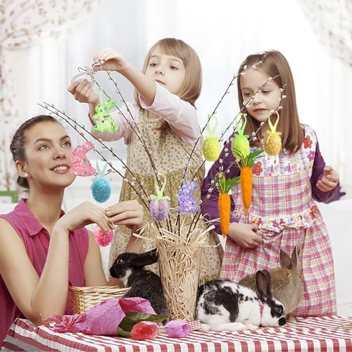 24 Packs Easter Egg Ornaments Easter Tree Ornament Colorful Eggs Foam Rabbit