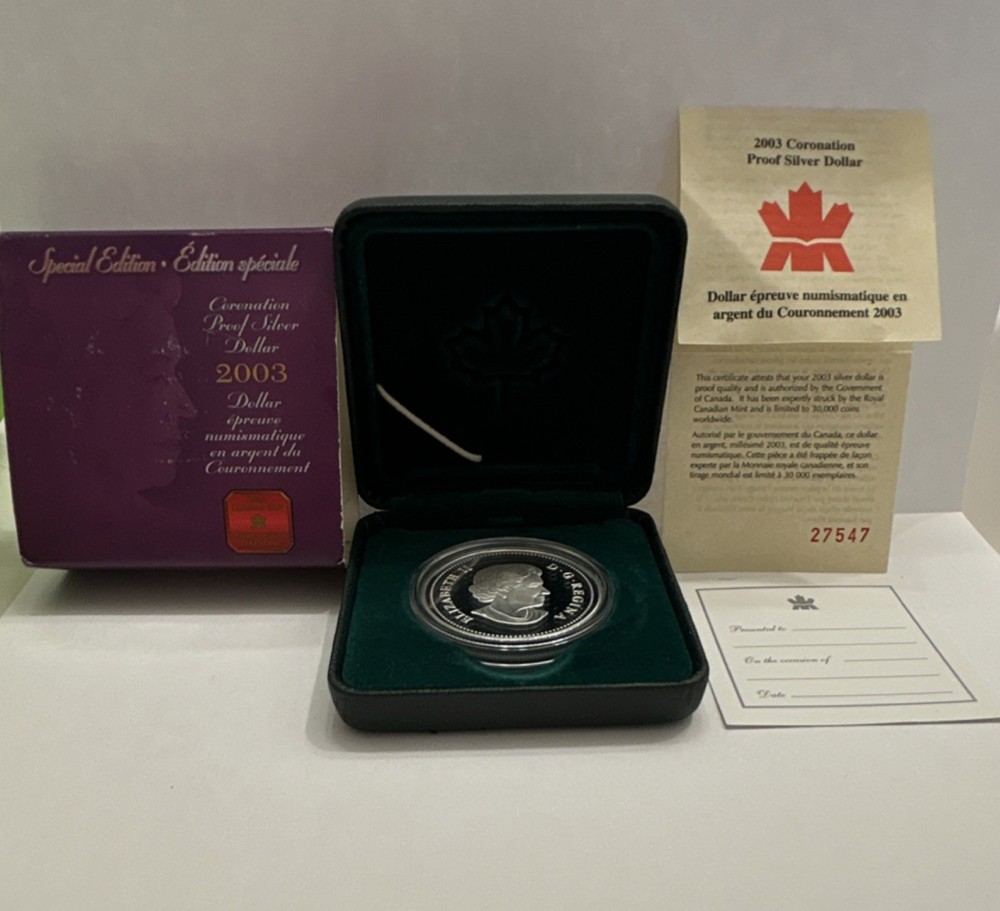Canada 2003 Coronation Proof Silver Dollar w/ Case Certificate #27547