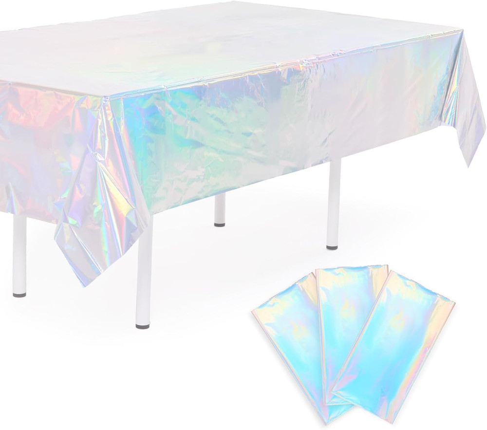 3 Pack Iridescent Tablecloths, 54 X 108 Inch Rectangular Waterproof Plastic Part
