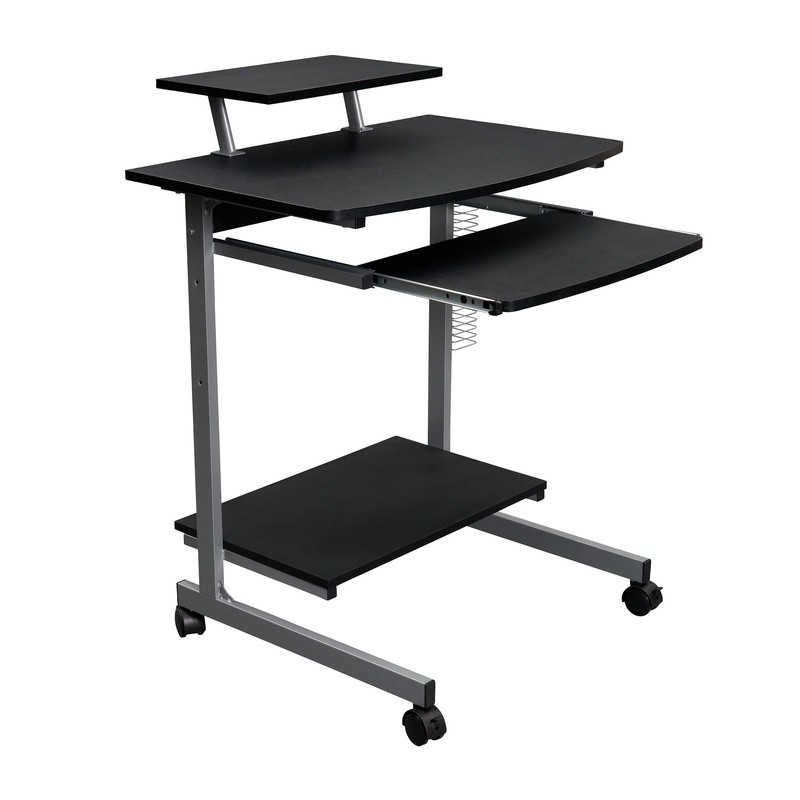 Compact Computer Cart Rolling Workstation Adjustable Shelf Keyboard Tray Storage