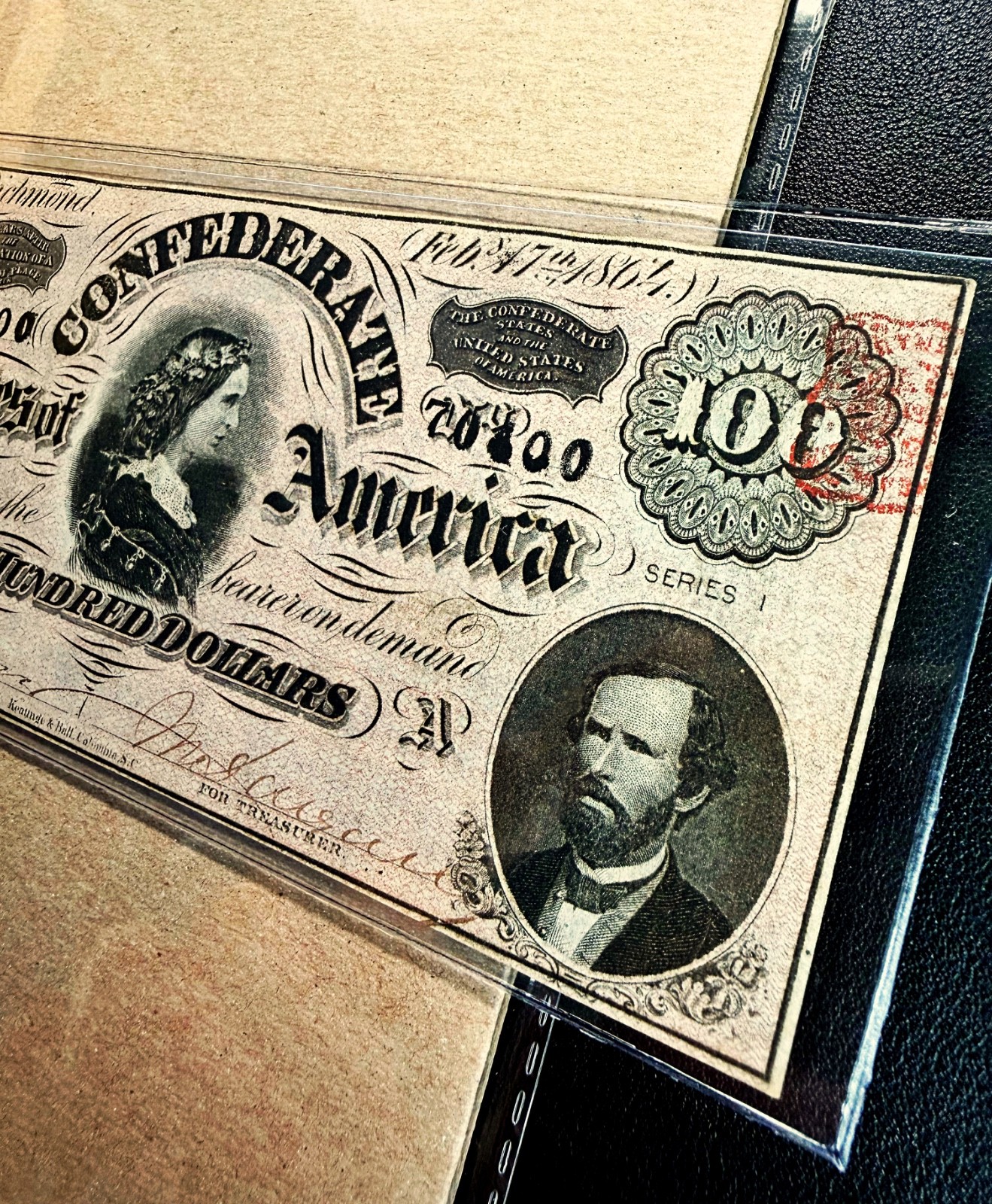 T-65 1864 $100 Confederate States of America CSA "Red Stamp" - VF/ XF Comment