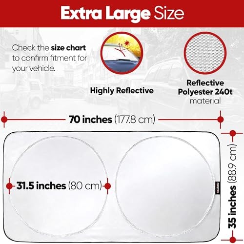 Car Sun Shade for Windshield, Reflective Windshield Sunshade, 240T Polyester,