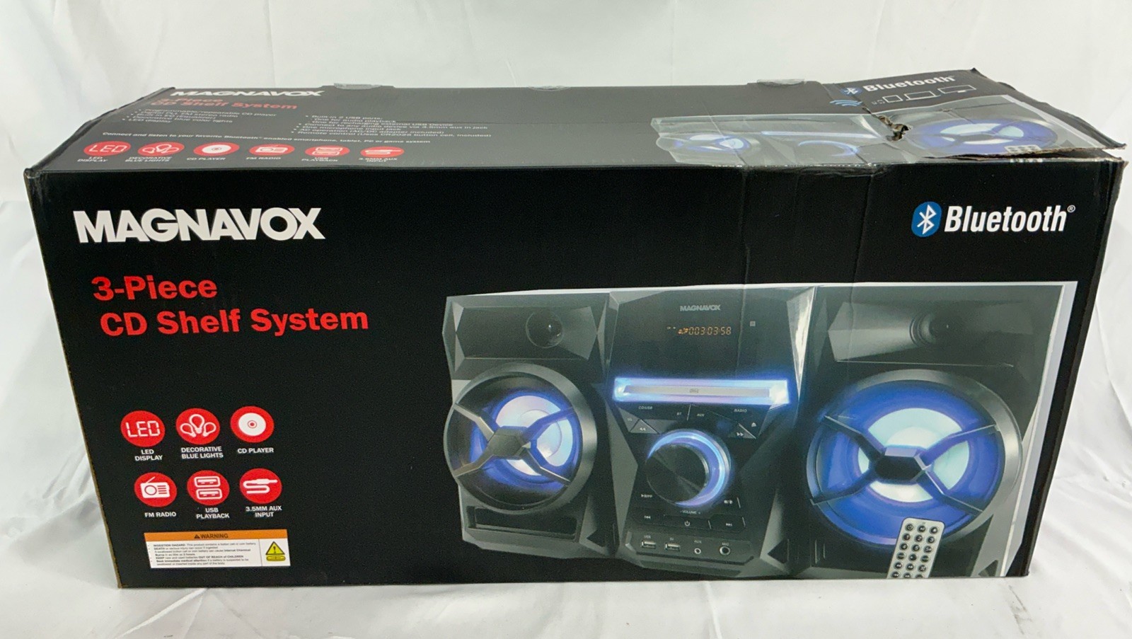 New In Box Magnavox 3-Piece CD Shelf System Digital FM Stereo Radio Bluetooth