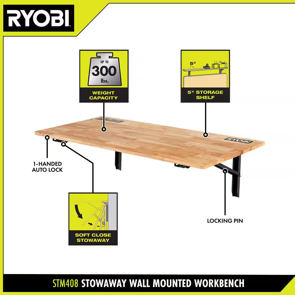 RYOBI Stowaway Wall Mounted Folding Workbench Table