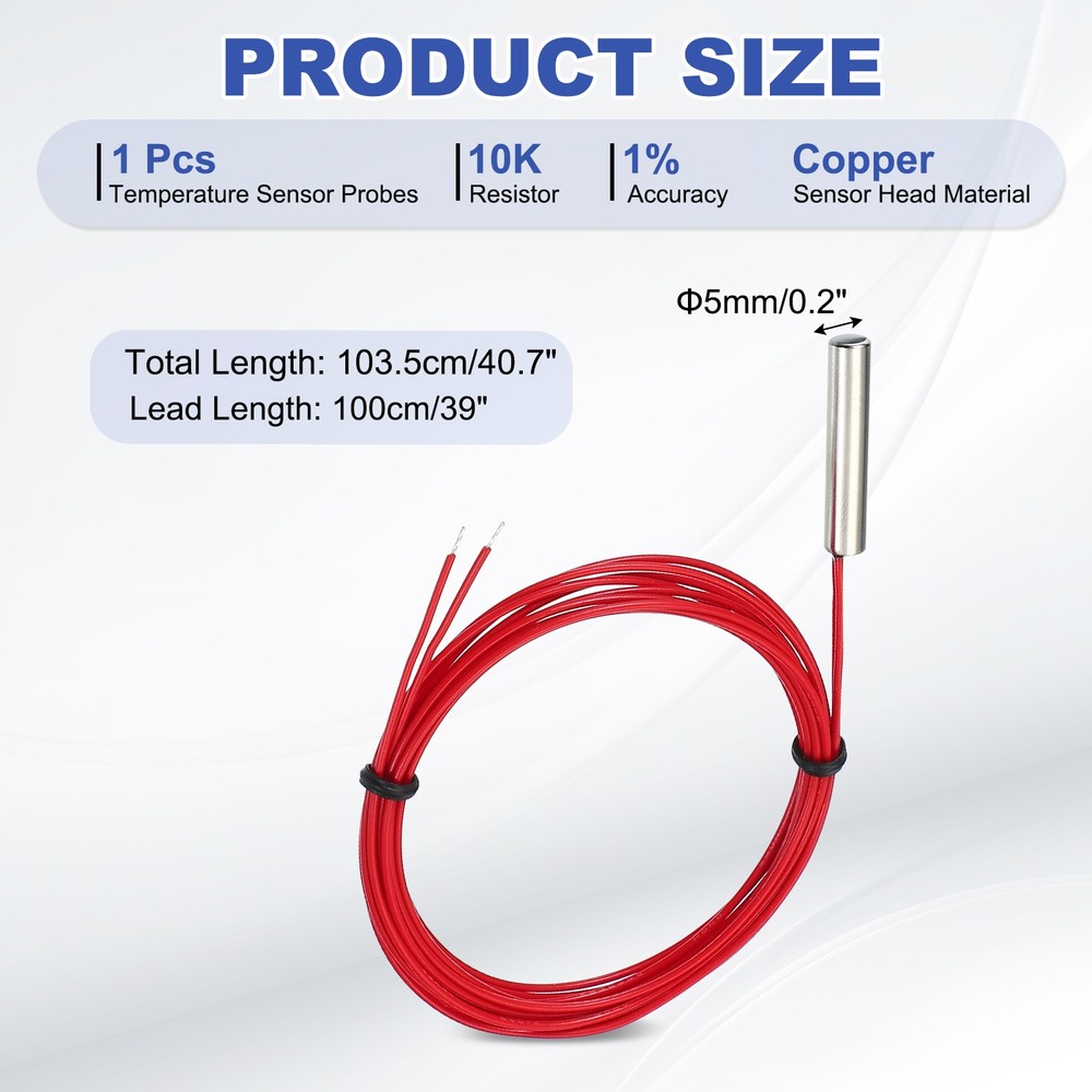 NTC Temperature Sensor, 10K 39 Inch 3950 1% Copper Temperature Sensor Probe