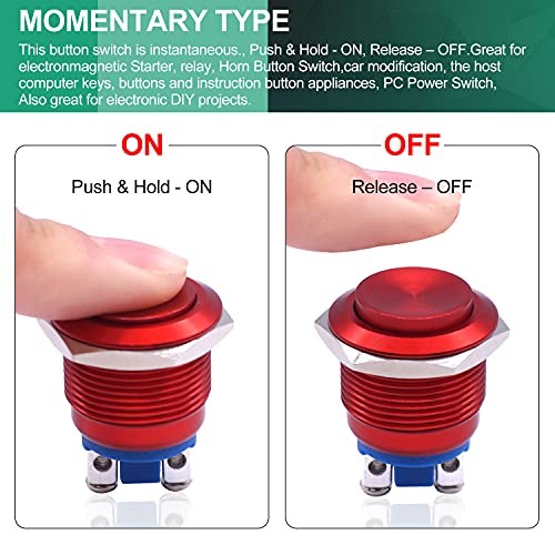 /19mm Waterproof Metal Shell Momentary Raised Top Push Button Switch Red